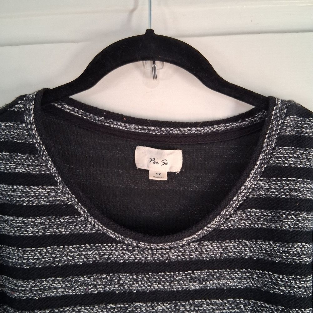 Per Se Black with Gray Marled Stripes Tunic Top with Zipper Details Size 1X - Picture 6 of 13